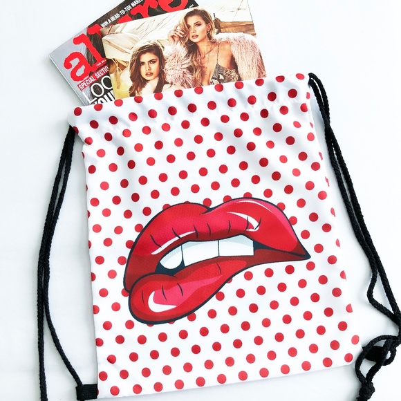 Handbags - Juicy Red Lip Drawstring Bag 15"x12.5" NWOT!